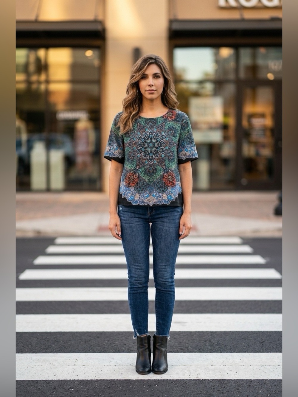 Topshop Green Blue Multicolor Mandala Print Tee